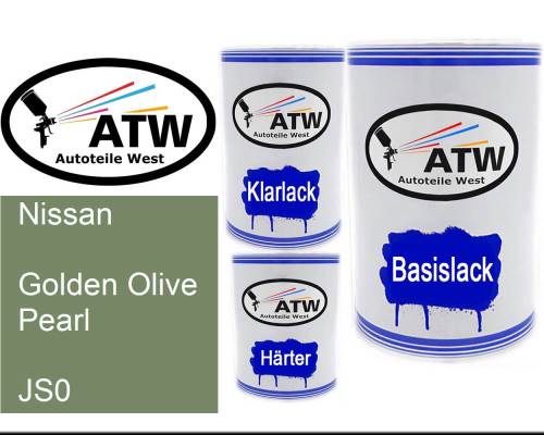 Nissan, Golden Olive Pearl, JS0: 500ml Lackdose + 500ml Klarlack + 250ml Härter - Set, von ATW Autoteile West.